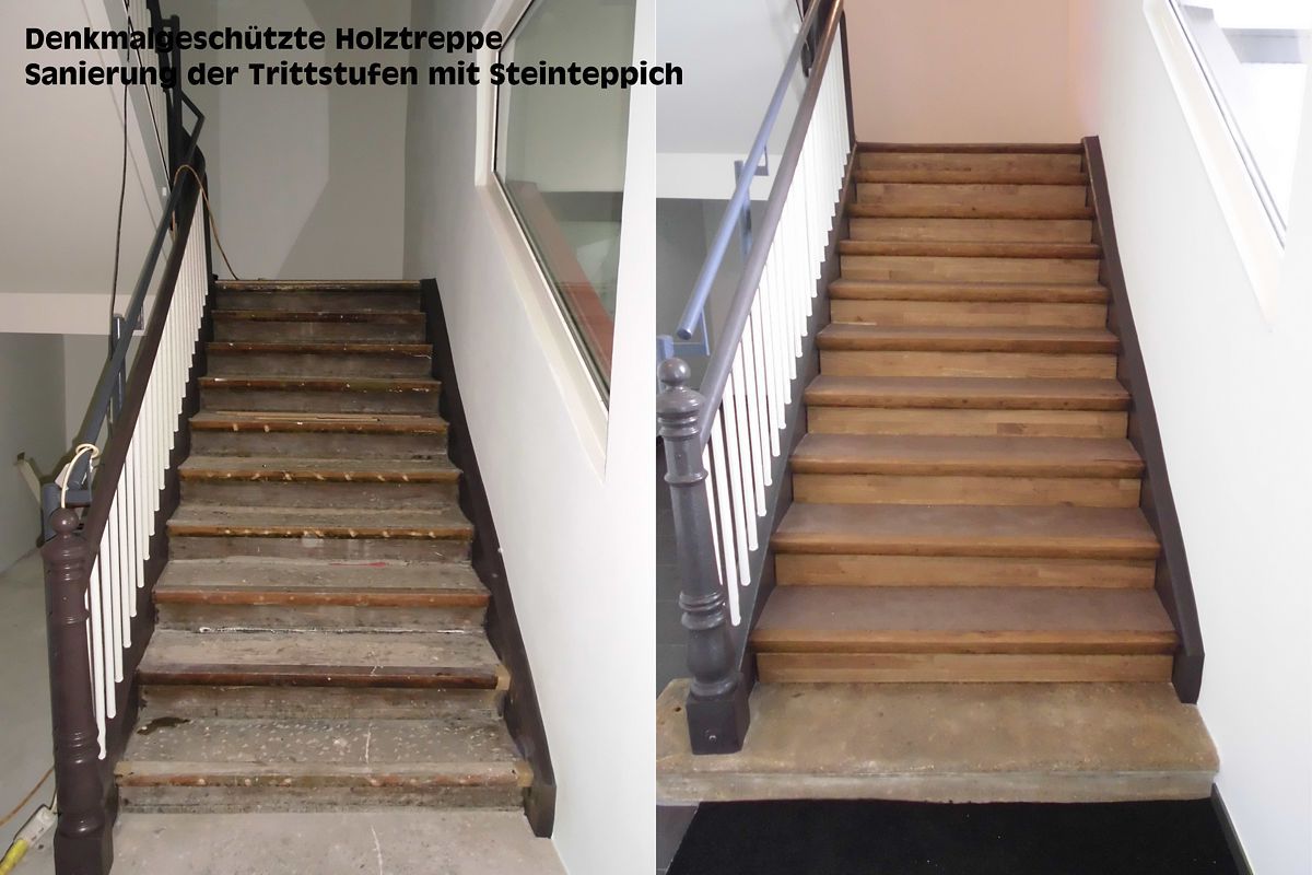 Sanierung von Treppentrittstufen mit Steinteppich